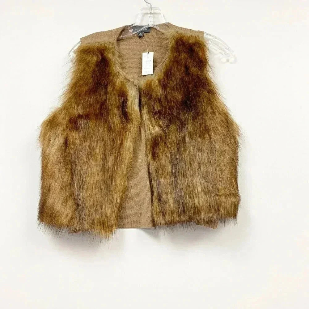 The Limited Brown Faux Fur Knit Cropped Vest NEW!